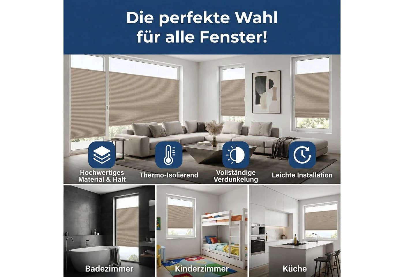 Rikmani Thermo Plissee Verdunkelnd Beige Klemmfix - Bild 3