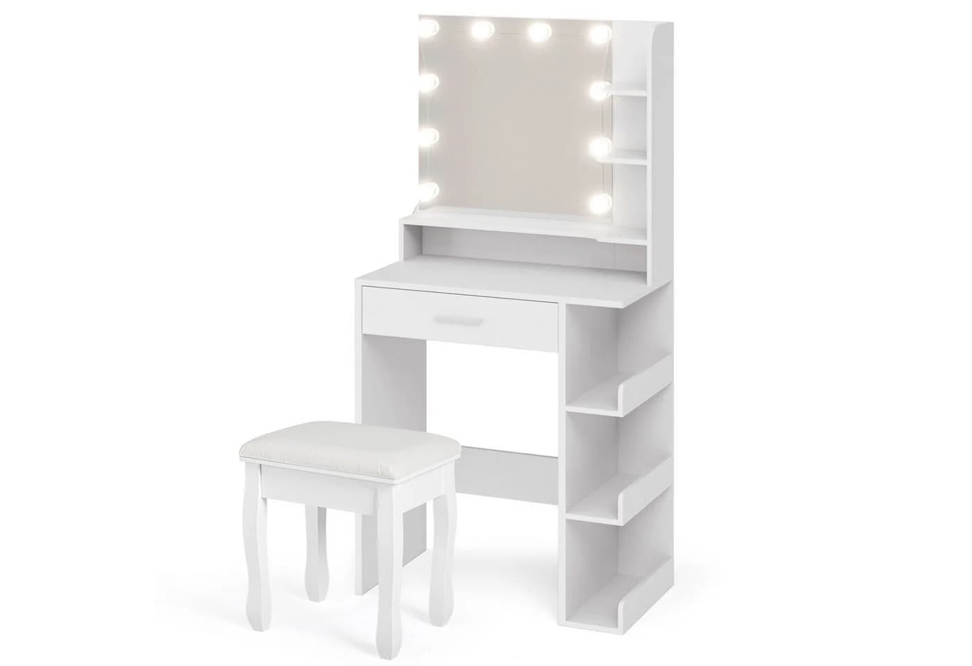 Mondeer Schminktisch mit LED-Licht, Spiegel & Hocker Weiß - Bild 2