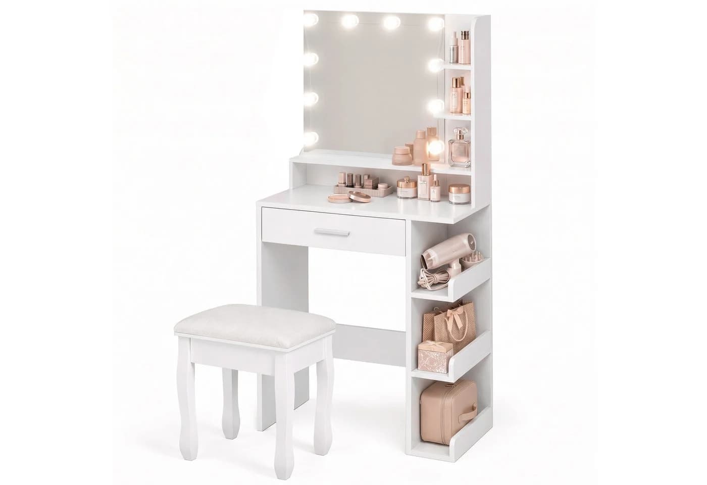 Mondeer Schminktisch mit LED-Licht, Spiegel & Hocker Weiß - Bild 5