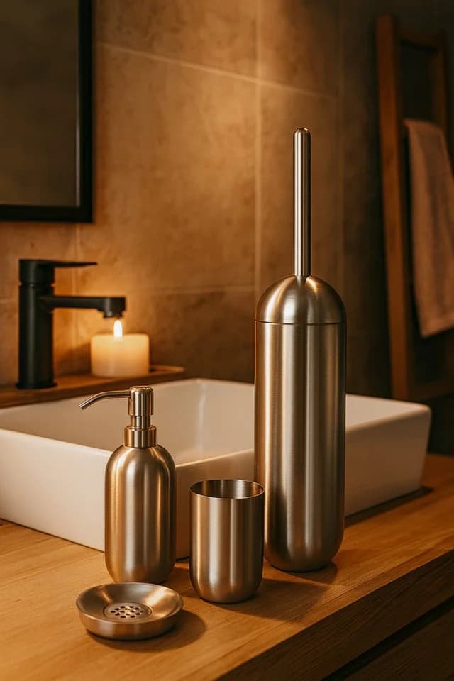 houseproud Badaccessoire-Set Brushed Badset 4-tlg. Edelstahl Silber
