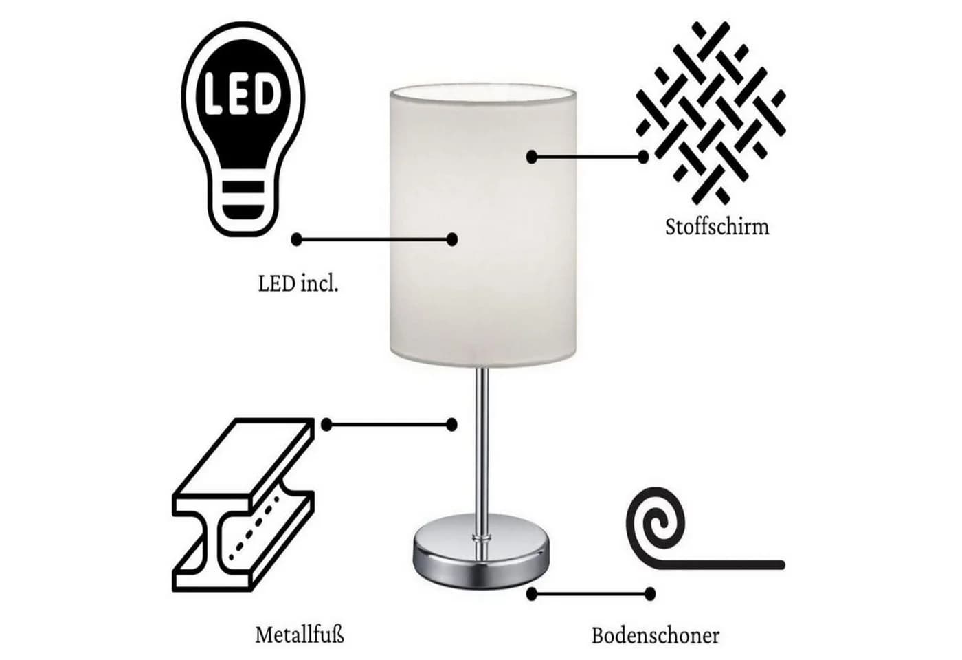 Lichthandel Hoch LED Tischleuchte 2er Set Weiß Warmweiß