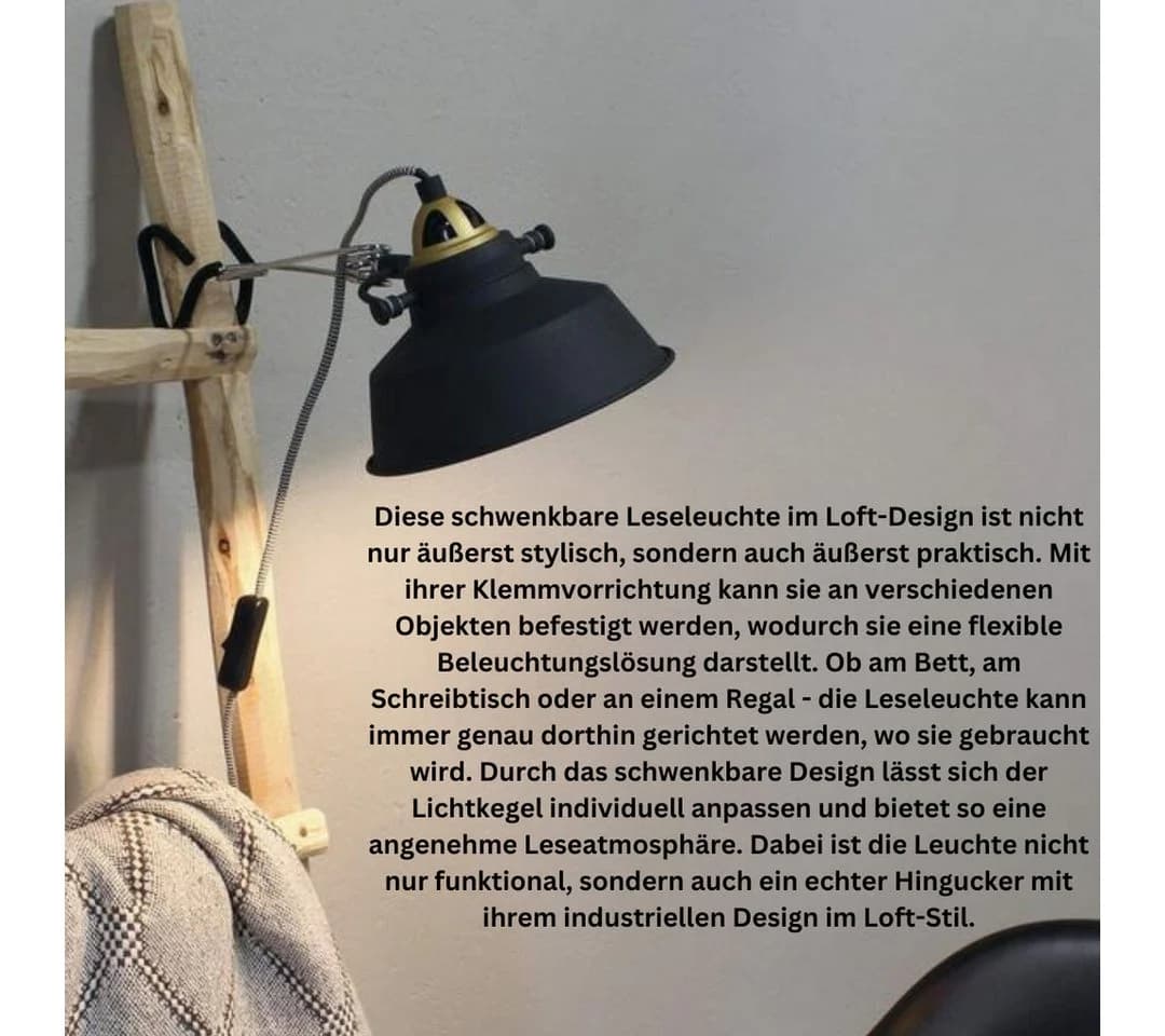Lichthandel Hoch LED Klemmleuchte Vintage E27 Leselampe mit 4W LED
