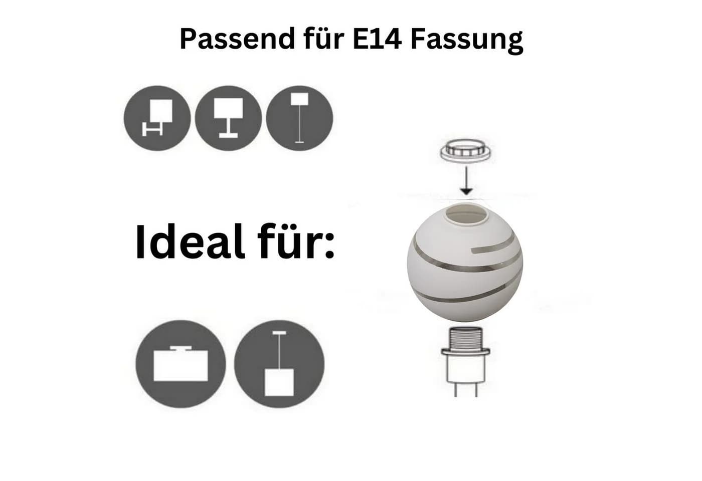 Lichthandel Hoch Lampenschirm Glaskugel E14 Ersatzglas Weiss - Bild 3