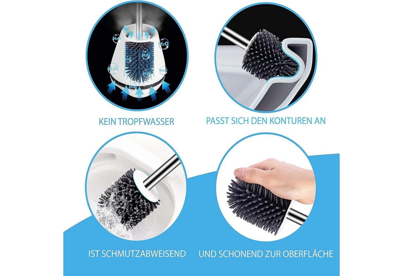 SICOO Silikon WC-Bürste mit Ersatzkopf 40 cm