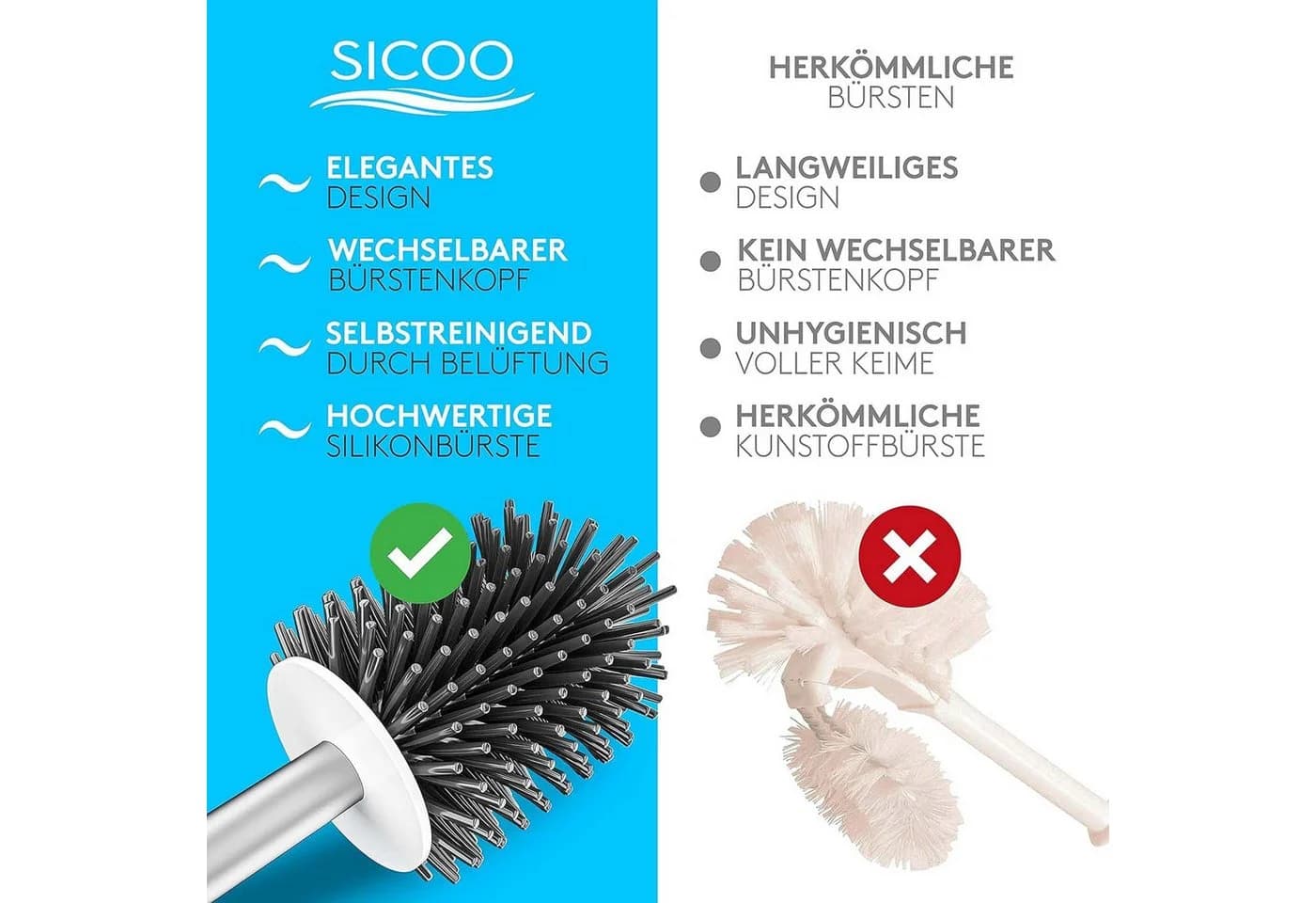 SICOO Silikon WC-Bürste mit Ersatzkopf 40 cm - Bild 4
