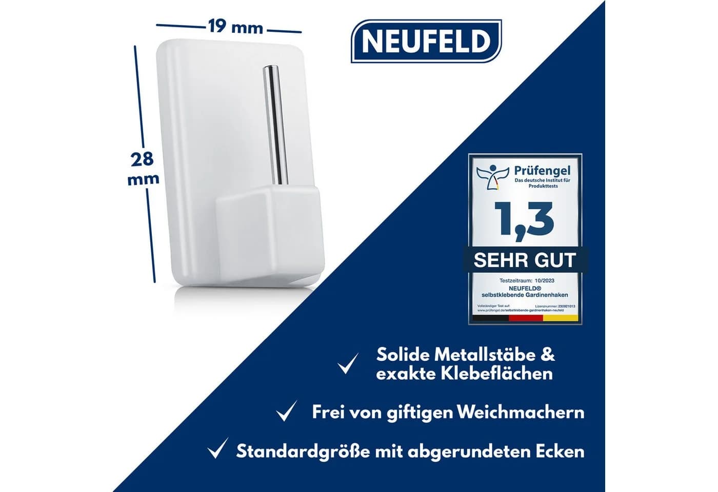 NEUFELD Gardinenhaken Selbstklebend Weiß 24er Set
