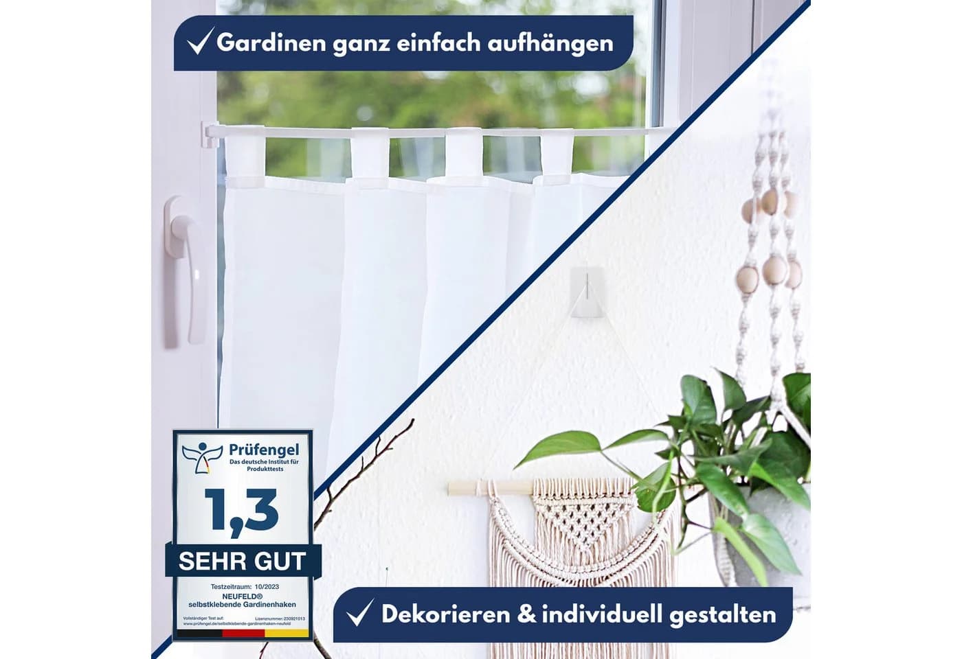NEUFELD Gardinenhaken Selbstklebend Weiß 24er Set - Bild 3