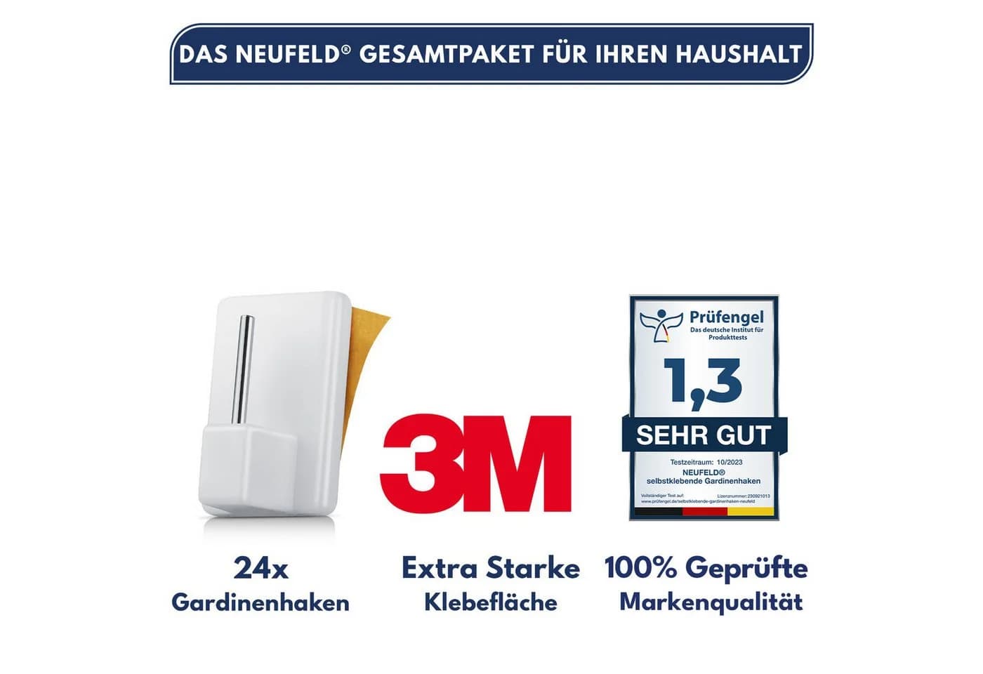 NEUFELD Gardinenhaken Selbstklebend Weiß 24er Set - Bild 4
