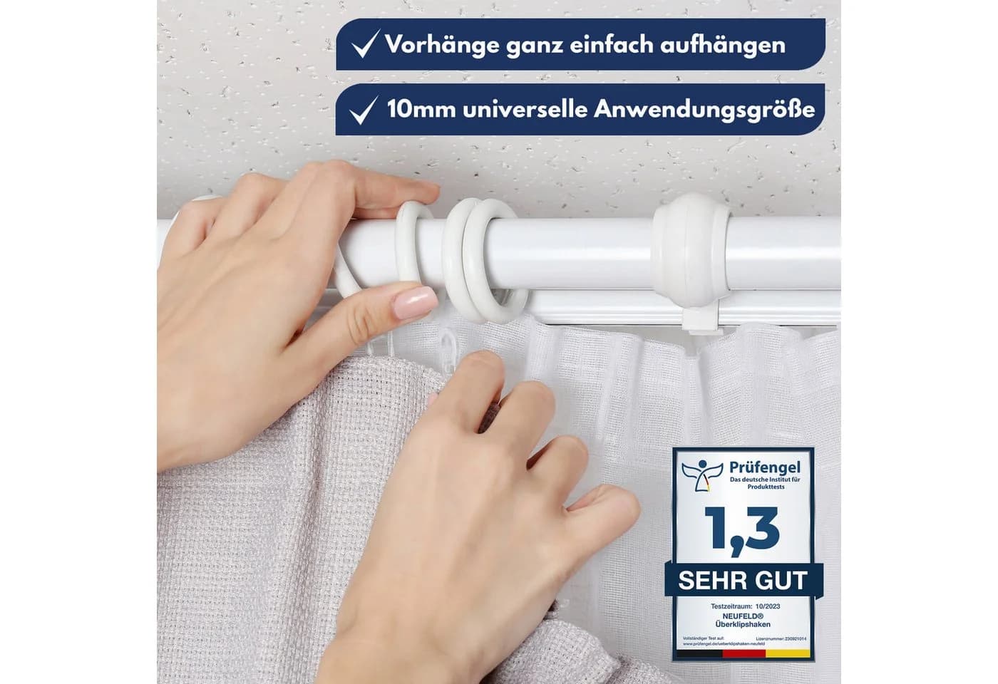 NEUFELD Gardinenhaken Überklipshaken Transparent 120 Stück 10mm Öse - Bild 3