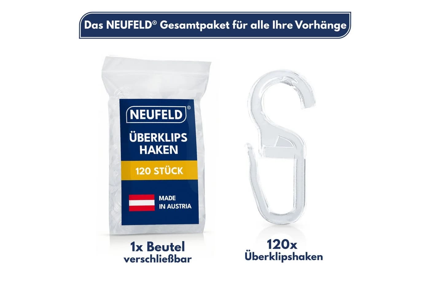 NEUFELD Gardinenhaken Überklipshaken Transparent 120 Stück 10mm Öse - Bild 4