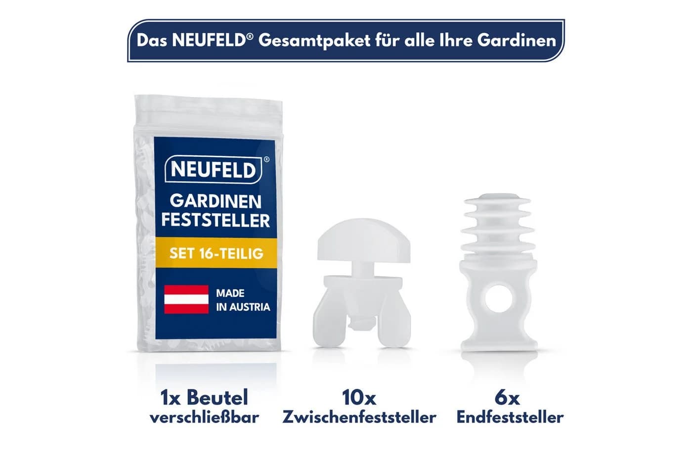 NEUFELD Gardinenstopper 16-tlg. Feststeller für Gardinenschienen - Bild 4