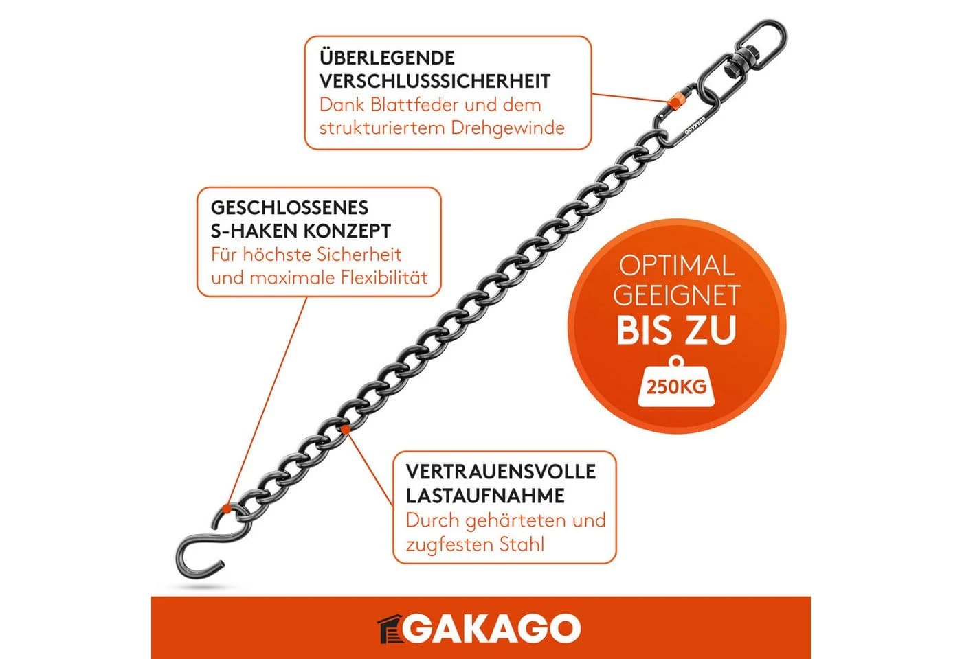 Gakago Deckenhaken Verlängerungskette Schwarz Stahl mit S-Haken