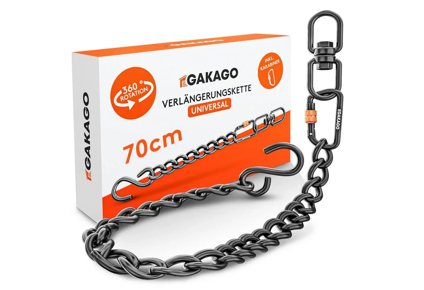 Gakago Deckenhaken Verlängerungskette Schwarz Stahl mit S-Haken - Bild 2