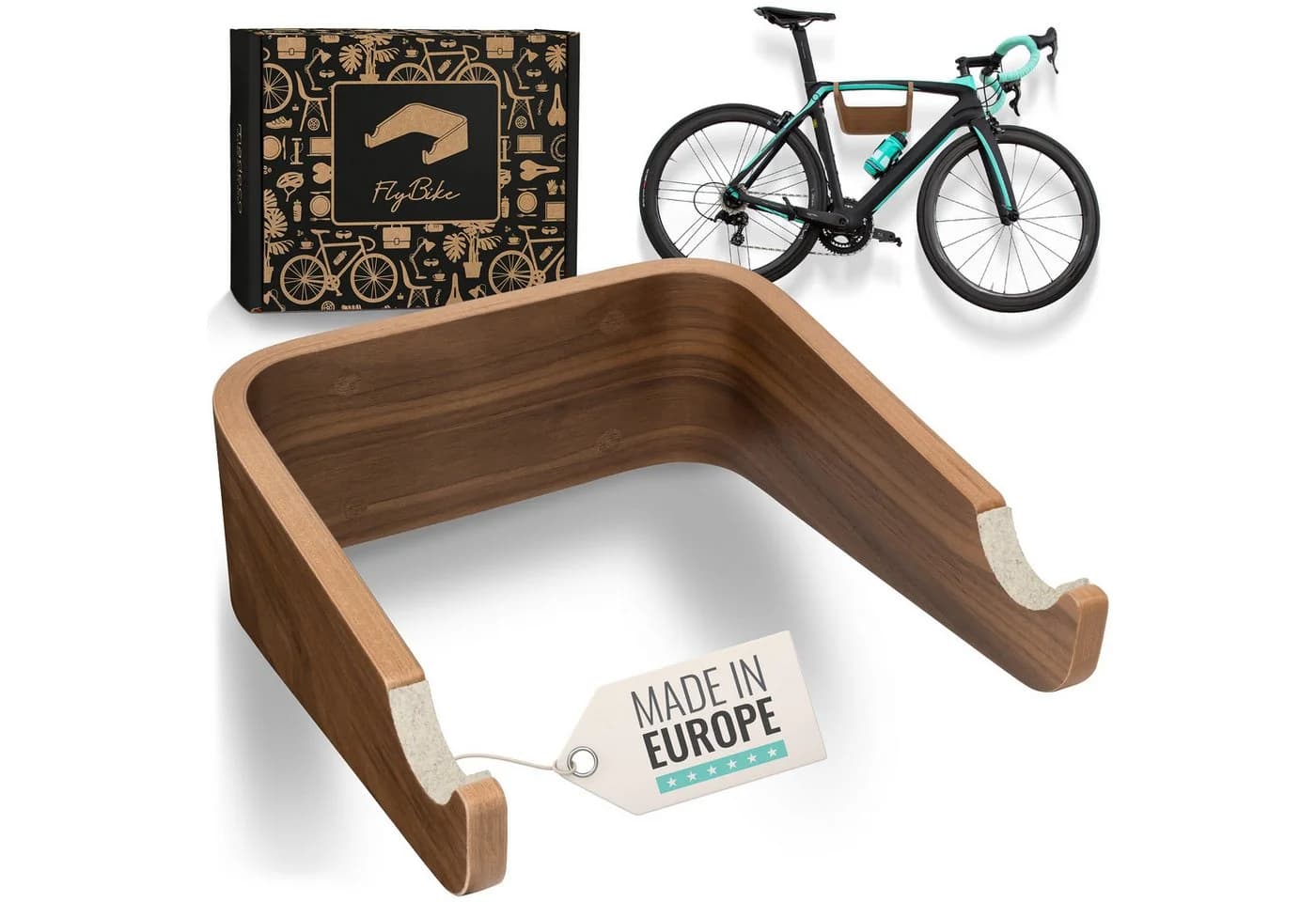 madeco FlyBike Fahrradwandhalterung Holz - Wandhalter für Fahrrad mit Wollfilz - Bild 2