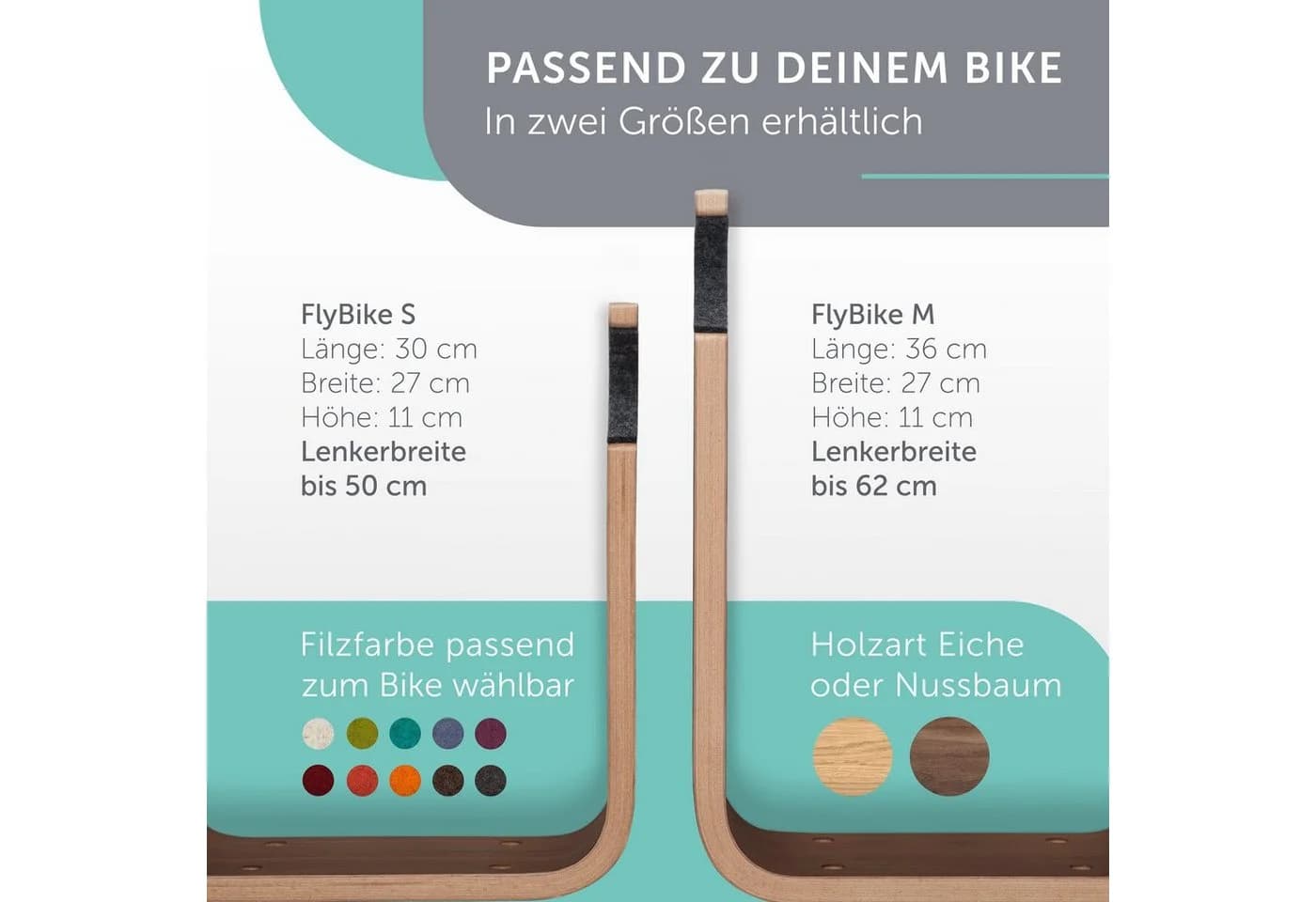 madeco FlyBike Fahrradwandhalterung Holz - Wandhalter für Fahrrad mit Wollfilz - Bild 3