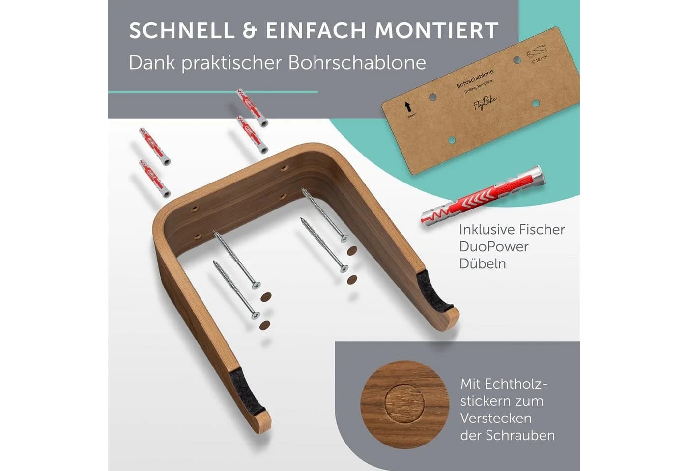 madeco FlyBike Fahrradwandhalterung Holz - Wandhalter für Fahrrad mit Wollfilz - Bild 4