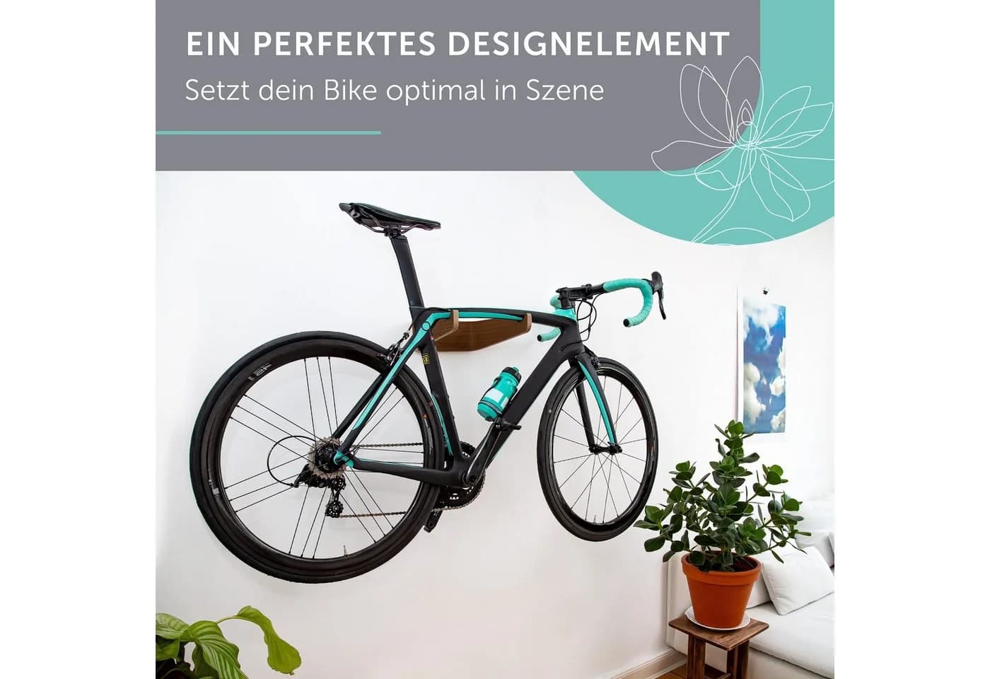 madeco FlyBike Fahrradwandhalterung Holz - Wandhalter für Fahrrad mit Wollfilz - Bild 5