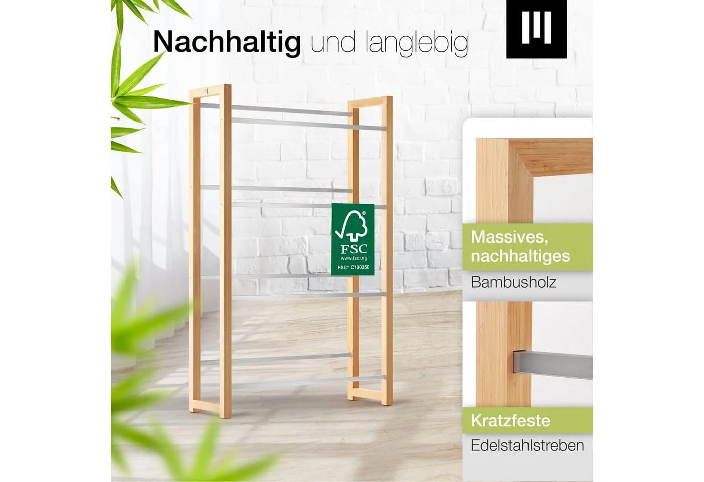 MANUMA® Standregal JAMES Getränkekistenregal Bambus & Edelstahl - Bild 5