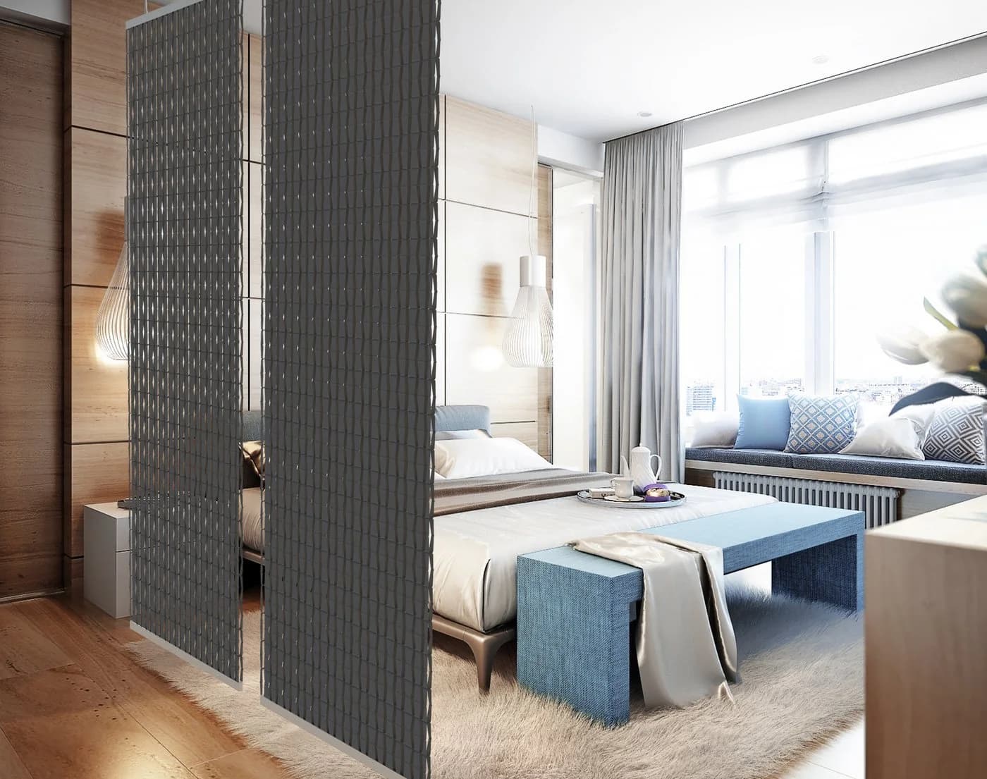 YourCasa Paravent Raumteiler hängend Anthrazit Lichtdurchlässig - Bild 2