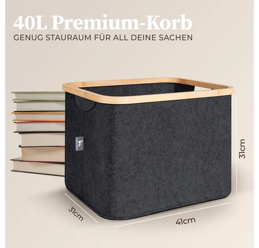 HENNEZ Aufbewahrungskorb 40L Faltbar Grau Bambusrahmen - Bild 3