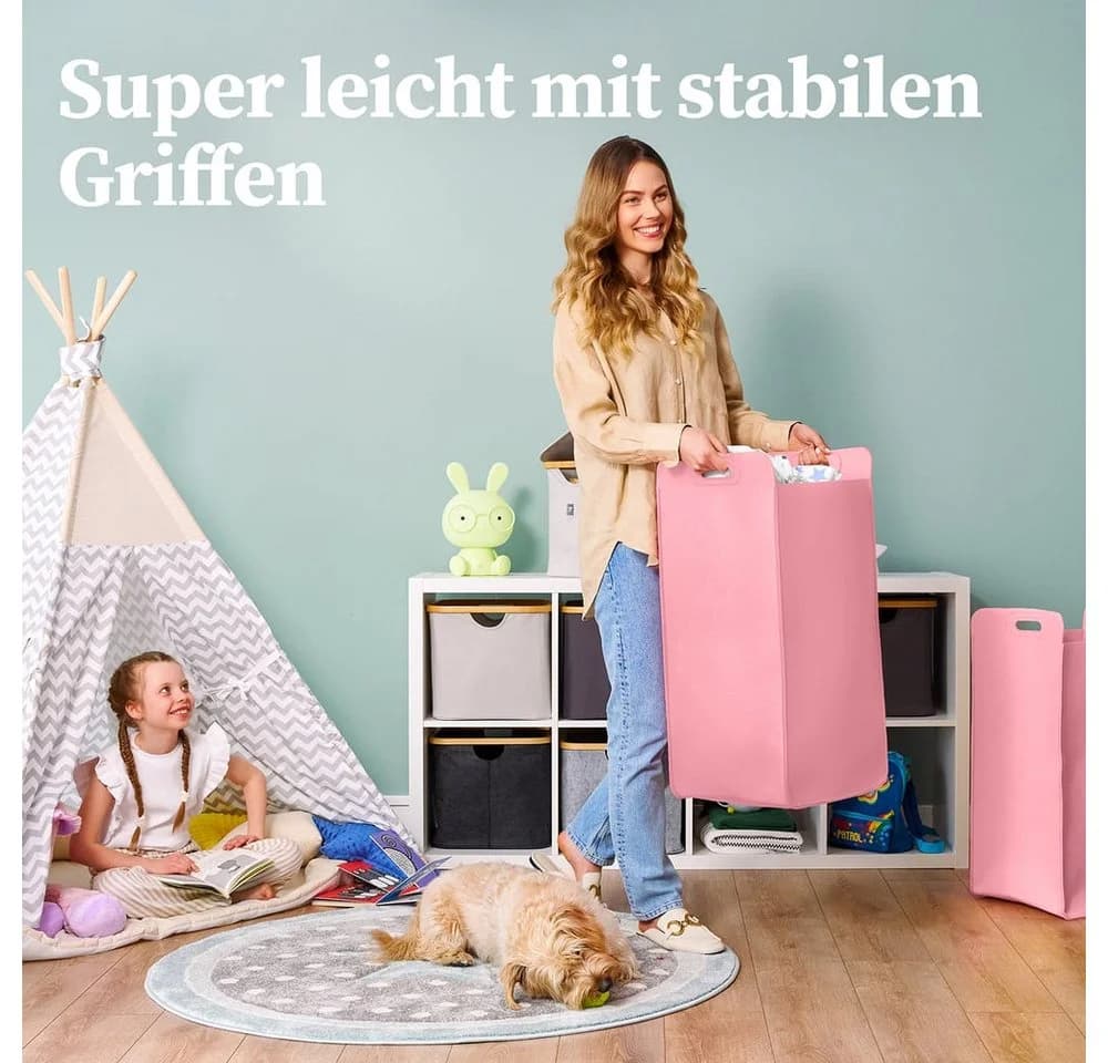 HENNEZ Wäschekorb Katy Rosa Filz Faltbar 80L - Bild 5