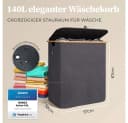 HENNEZ Wäschekorb Bambus mit Deckel 2 Fächer Dunkelgrau 140L Bild 3