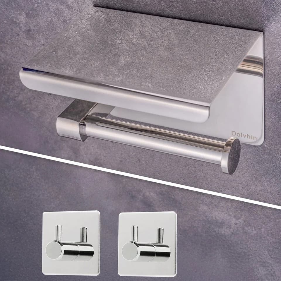Dolvhin Toilettenpapierhalter Edelstahl ohne Bohren mit Ablage & 2 Haken - Bild 2