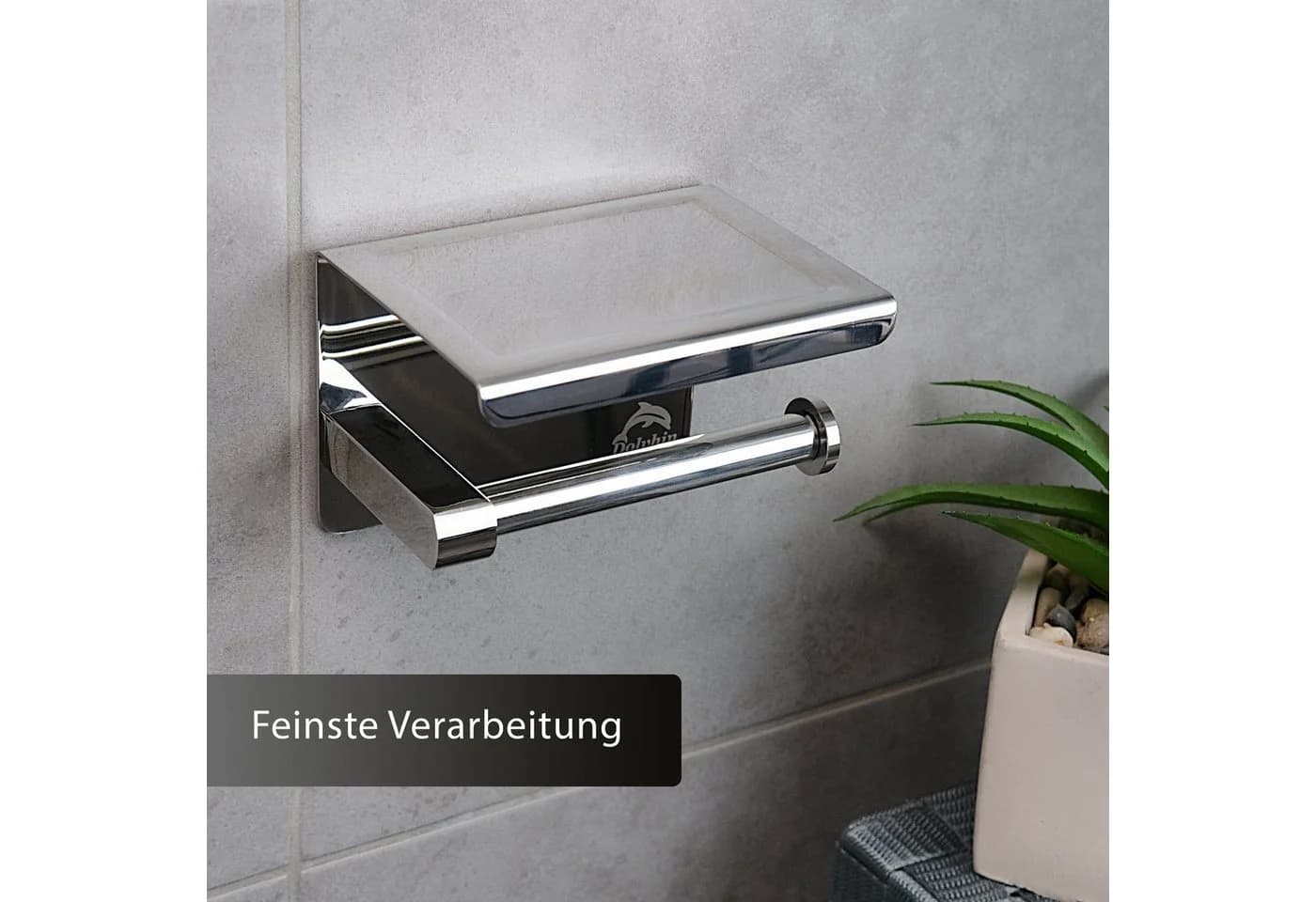 Dolvhin Toilettenpapierhalter Edelstahl mit Ablage ohne Bohren - Bild 3