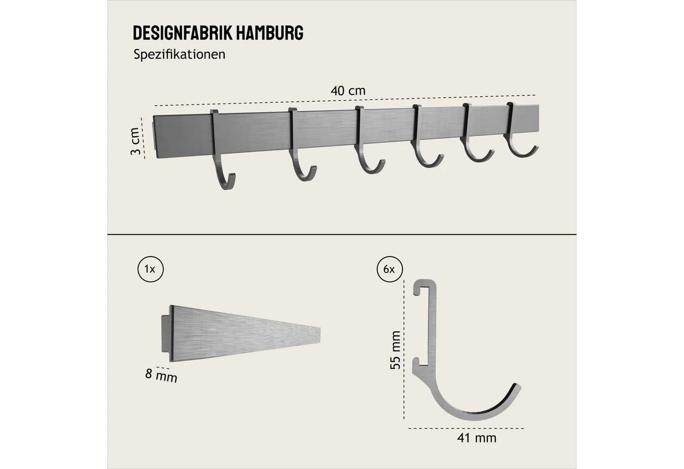 Designfabrik Hamburg Hakenleiste ohne Bohren Silbergrau Aluminium - Bild 5