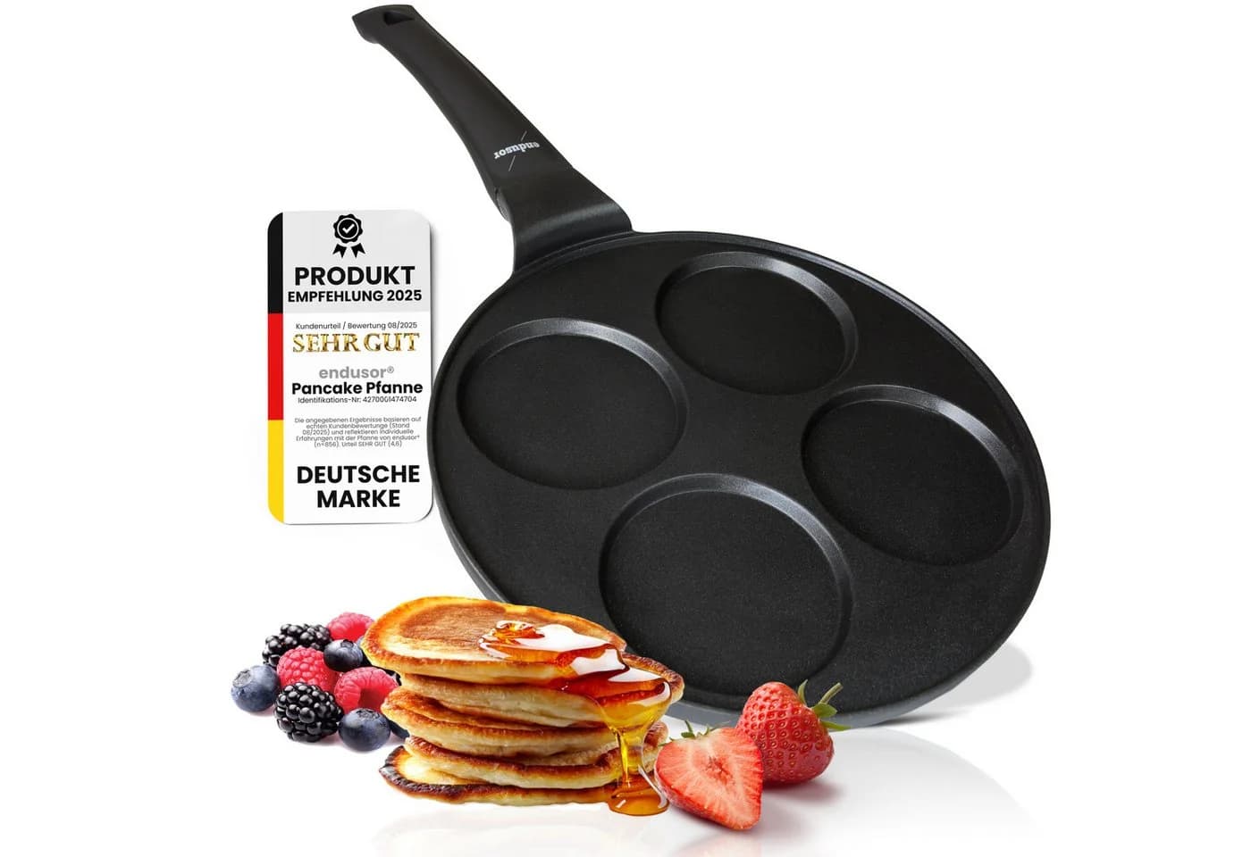 endusor Crêpepfanne Pancake Pfanne ⌀26cm (4 Mulden) Aluminiumguss - Bild 2