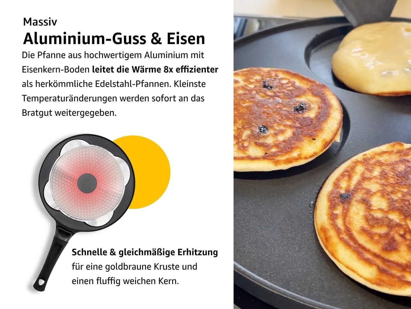 endusor Crêpepfanne Pancake Pfanne ⌀26cm (4 Mulden) Aluminiumguss - Bild 5