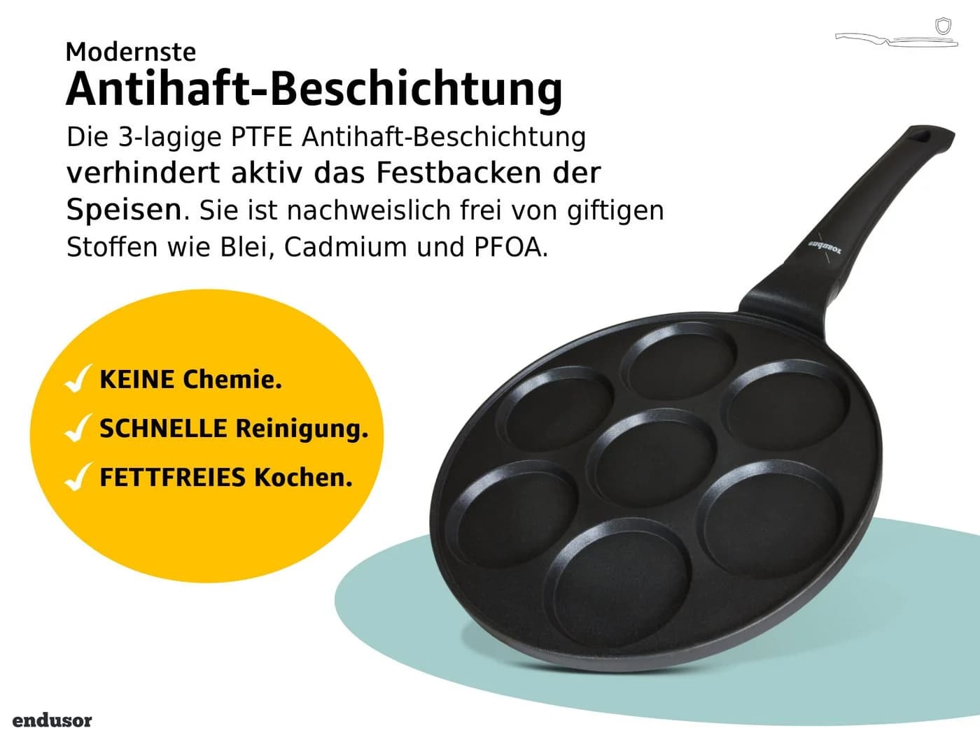 endusor Crêpepfanne Pancake Pfanne 26cm 7 Mulden Aluminiumguss Antihaft - Bild 4