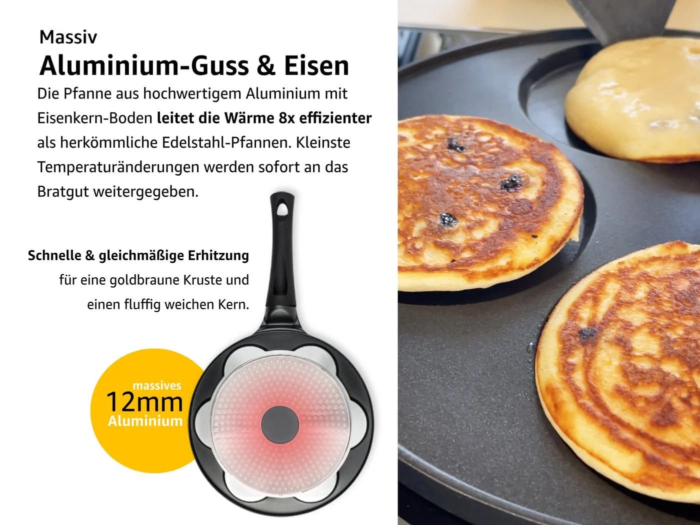 endusor Crêpepfanne Pancake Pfanne 26cm 7 Mulden Aluminiumguss Antihaft - Bild 5