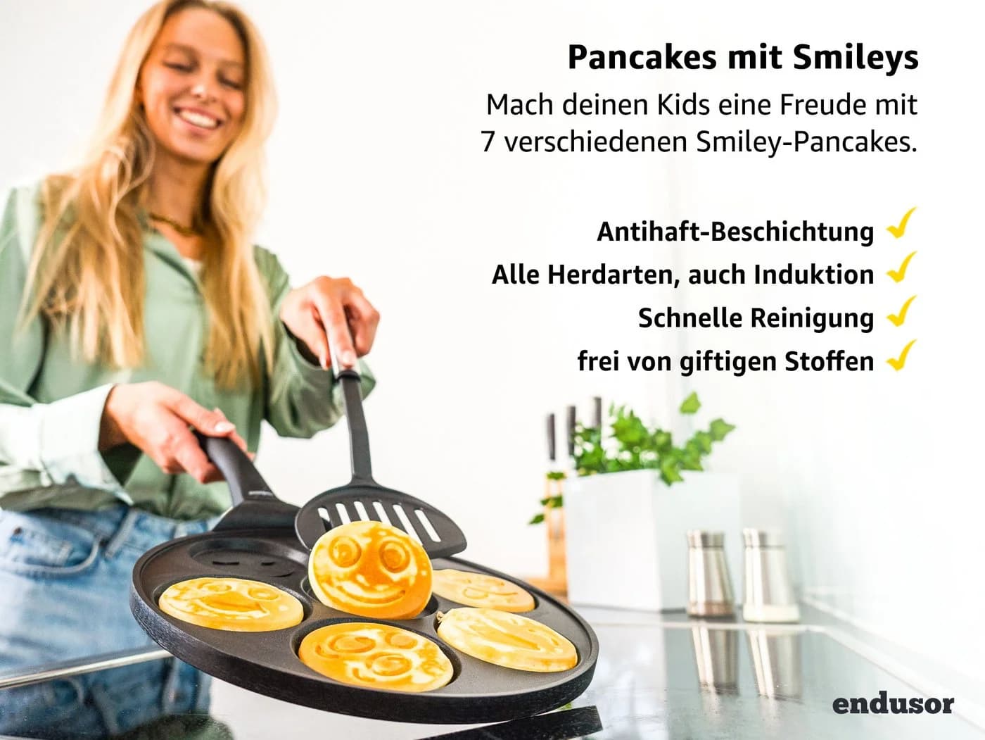 endusor Crêpepfanne 26cm mit Smiley-Motiven für Kinder