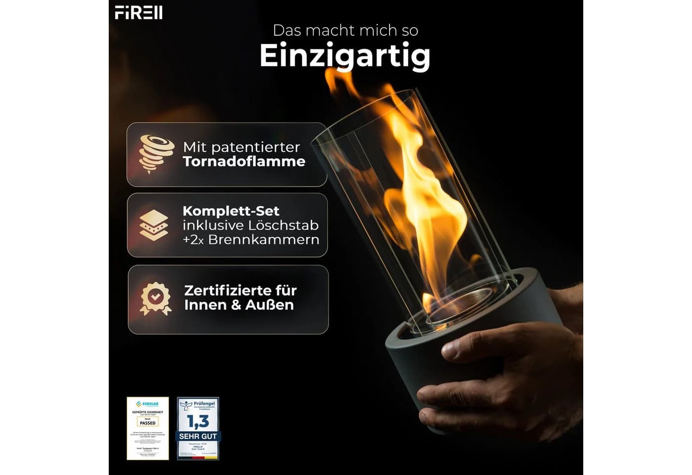 FIRELL Tischkamin CURL Ethanol Beton-grau mit Wirbelflamme - Bild 3