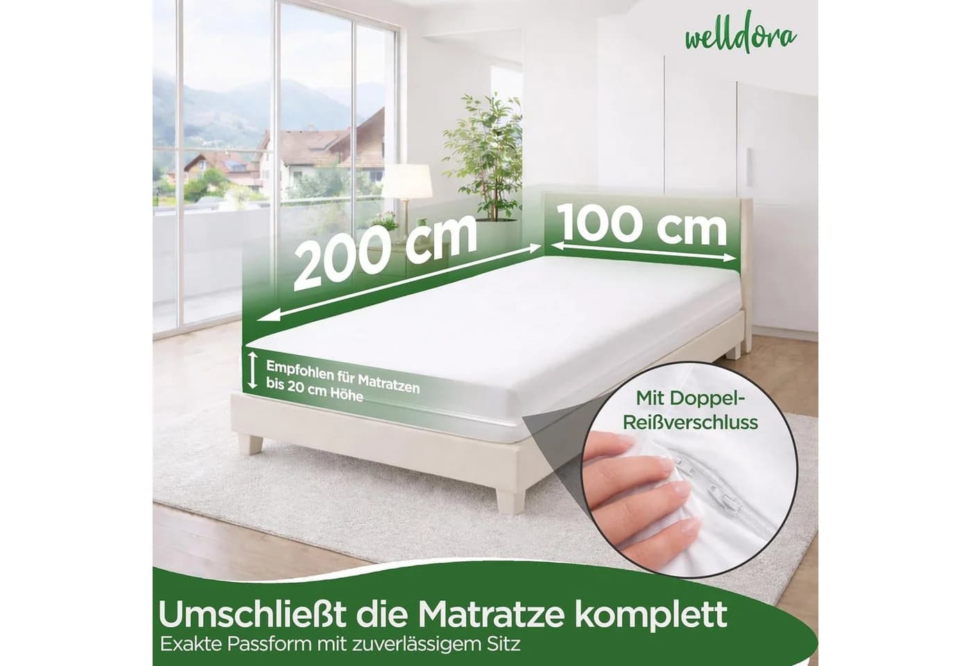 Welldora Milbenbezug Matratze Allergiker 360° Reißverschluss