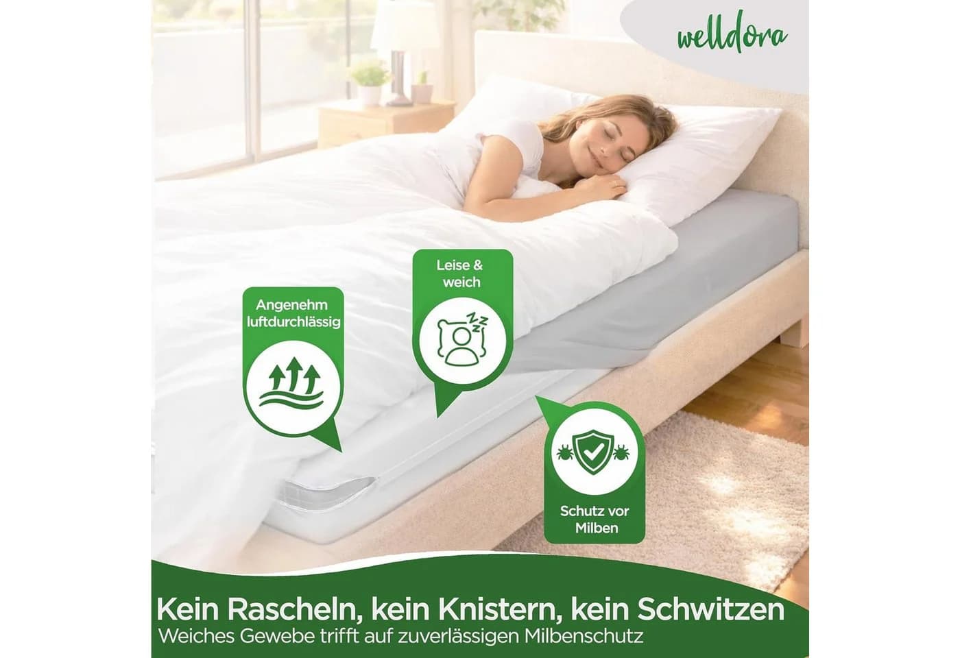 Welldora Milbenbezug Matratze Allergiker 360° Reißverschluss - Bild 4