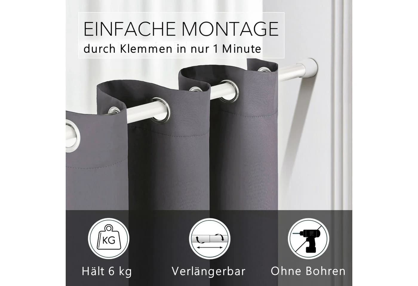 tinycurtains Klemmstange Teleskopstange 70-120 cm Weiß Metall Bohren - Bild 3