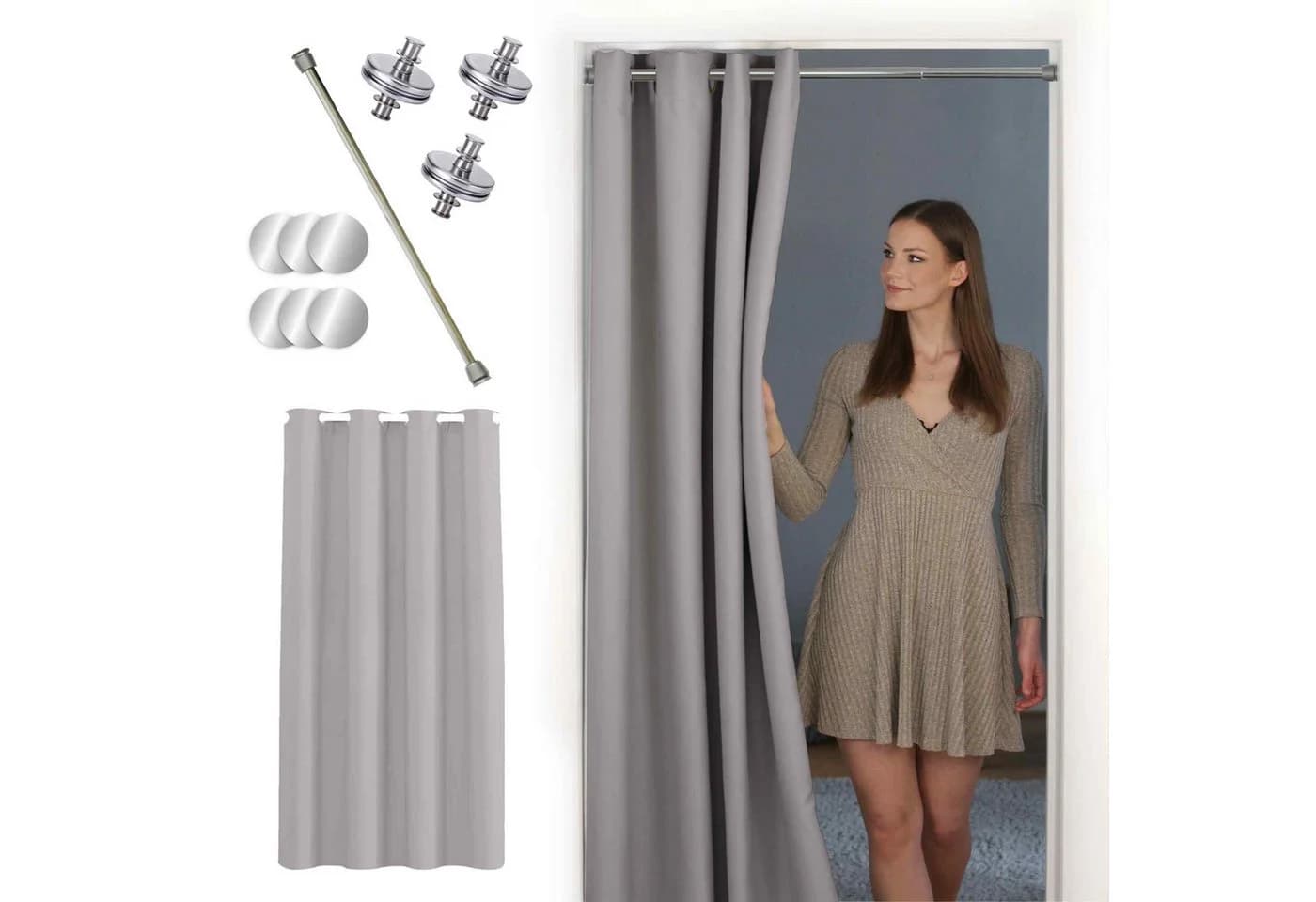 tinycurtains Türvorhang mit Stange silber 70-120 cm Thermo Vorhang - Bild 2