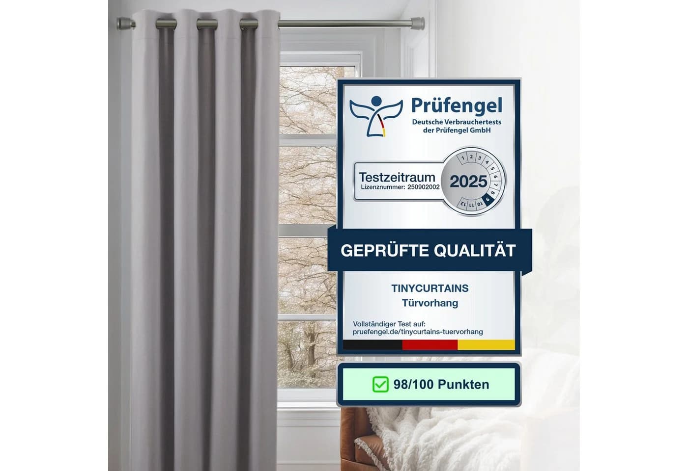 tinycurtains Türvorhang mit Stange silber 70-120 cm Thermo Vorhang - Bild 3