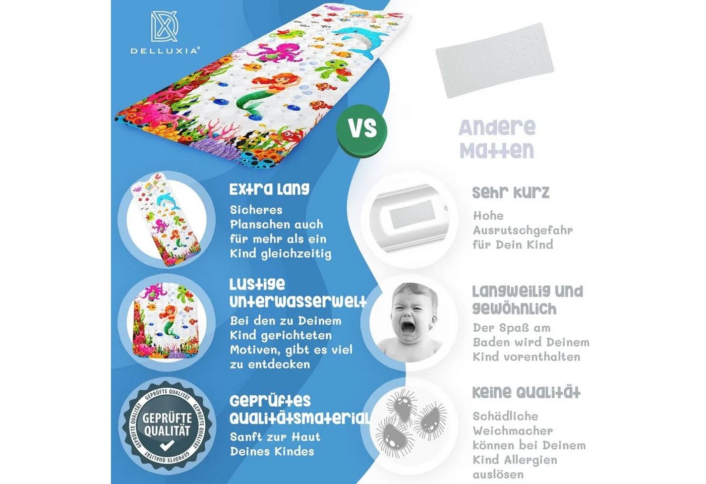 Delluxia Badewannenmatte Kinder rutschfest XL Bunt - Bild 5