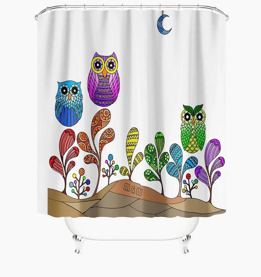 M&W DAS DESIGN Duschvorhang 180x200 Bunt Eule Polyester - Bild 2