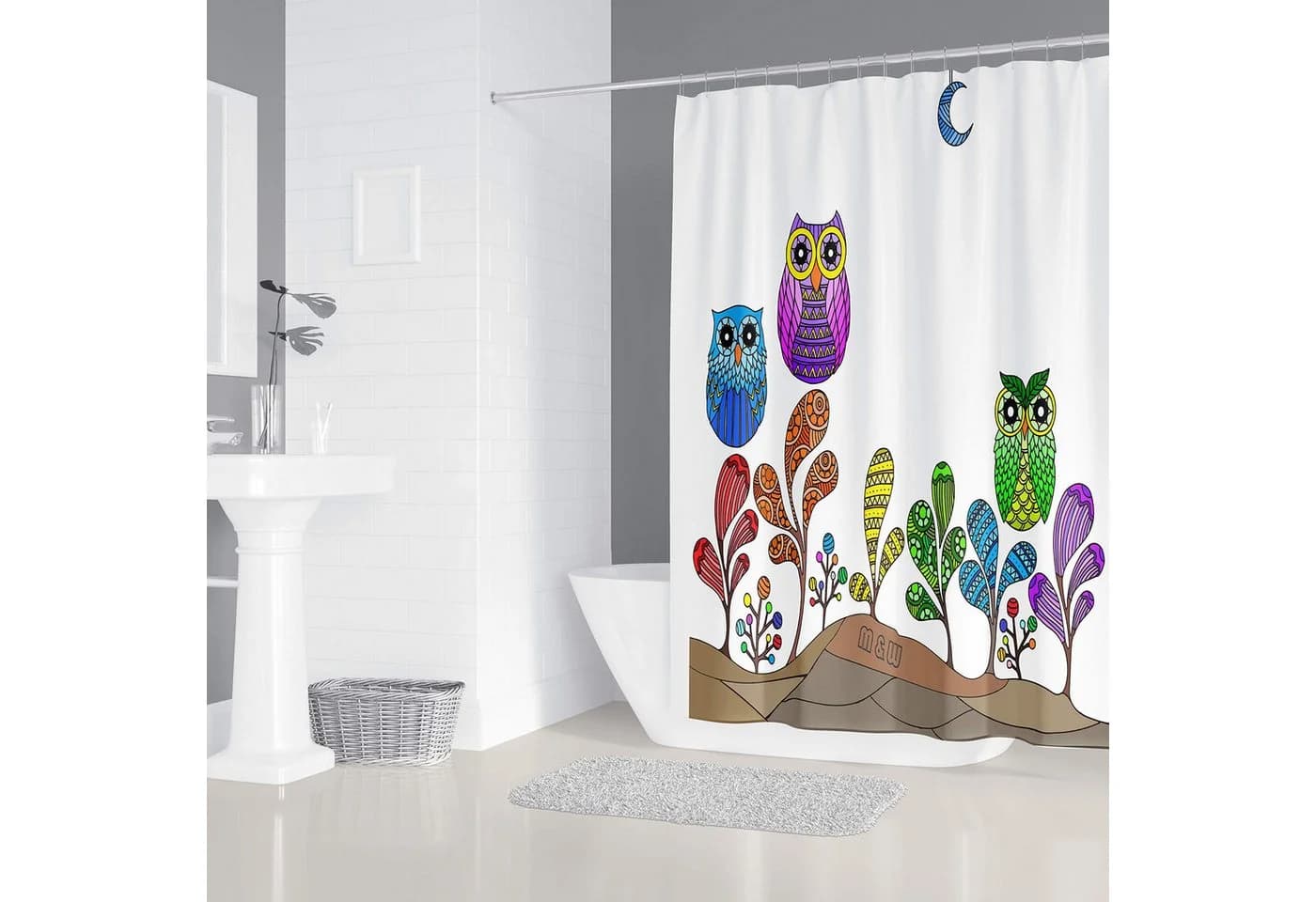 M&W DAS DESIGN Duschvorhang 180x200 Bunt Eule Polyester - Bild 4