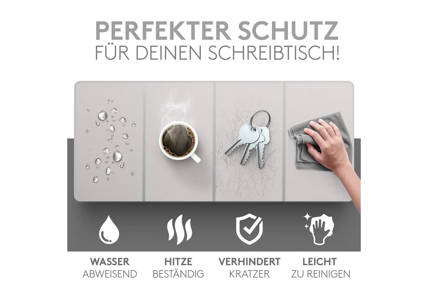 HAMZAM Schreibtischunterlage Grau PU Leder mit Mauspad Funktion