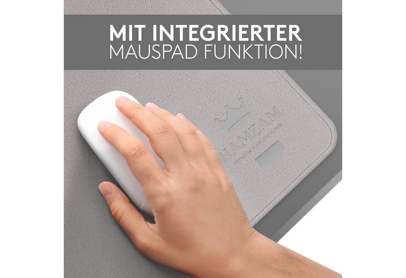 HAMZAM Schreibtischunterlage Grau PU Leder mit Mauspad Funktion - Bild 3