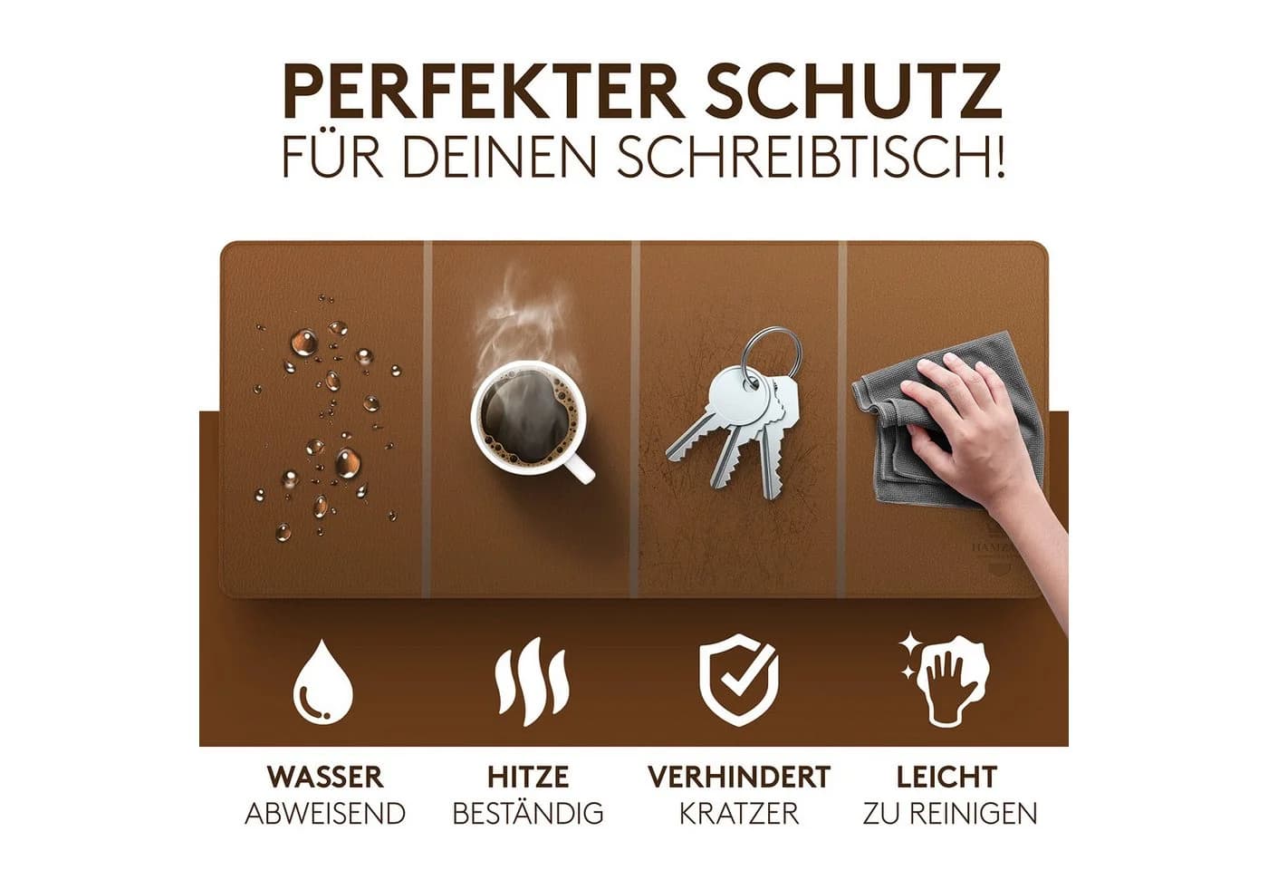 HAMZAM Schreibtischunterlage Braun PU Leder Mauspad Funktion