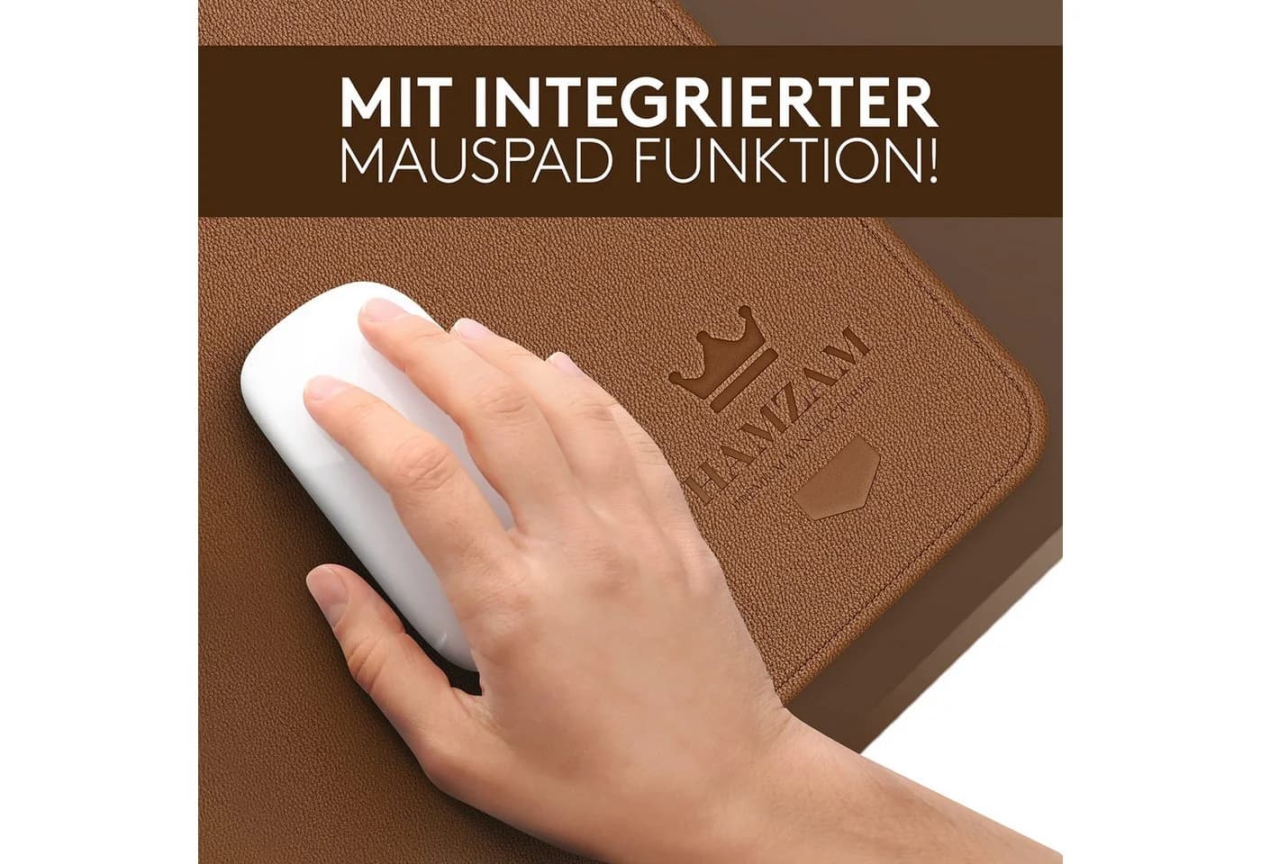 HAMZAM Schreibtischunterlage Braun PU Leder Mauspad Funktion - Bild 3