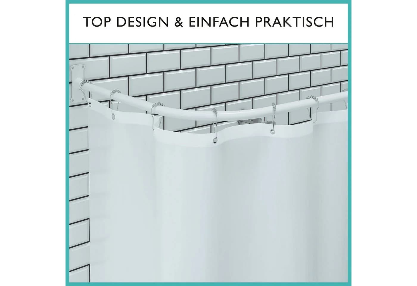 Laakfeld Duschvorhangstange 4-in-1 System Aluminium Rostfrei inkl. 12 Ringe - Bild 4