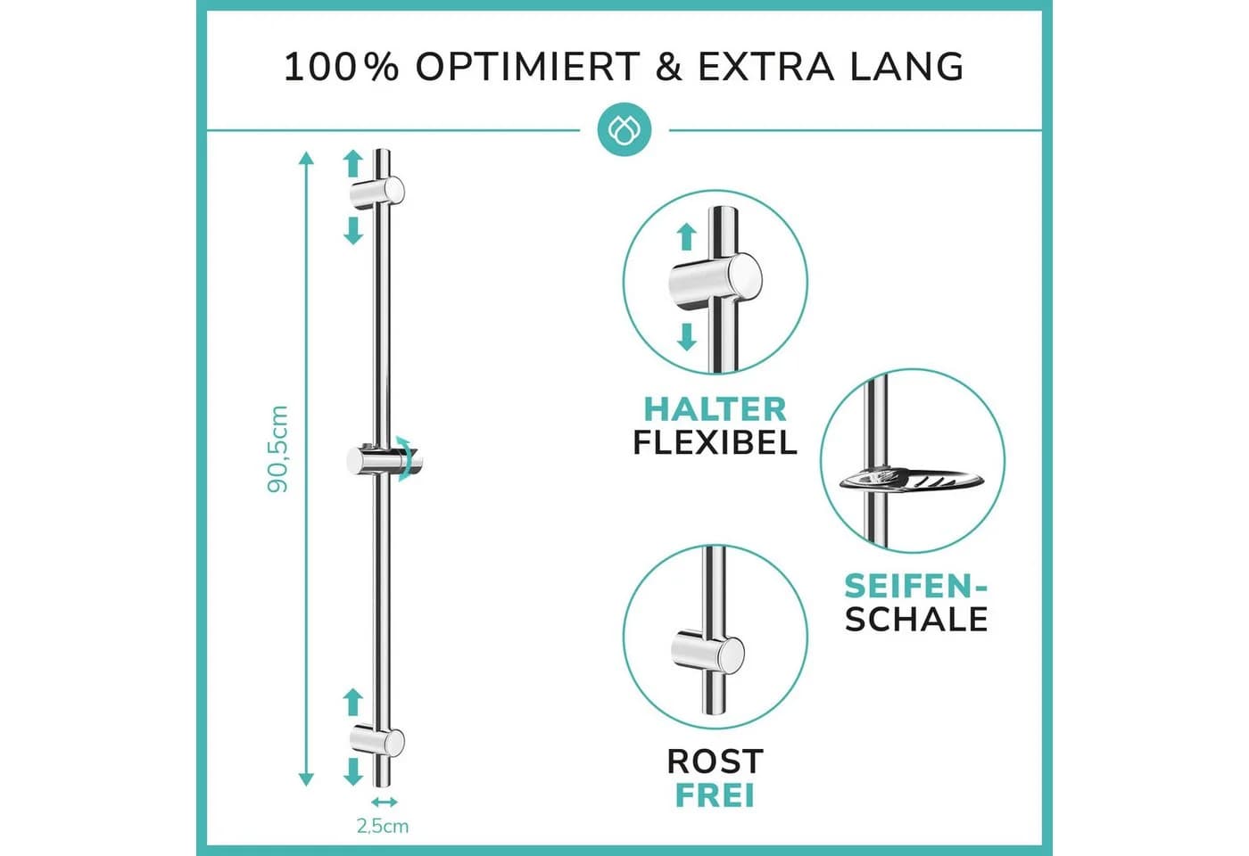 Laakfeld Duschstange Edelstahl Rostfrei mit Slider