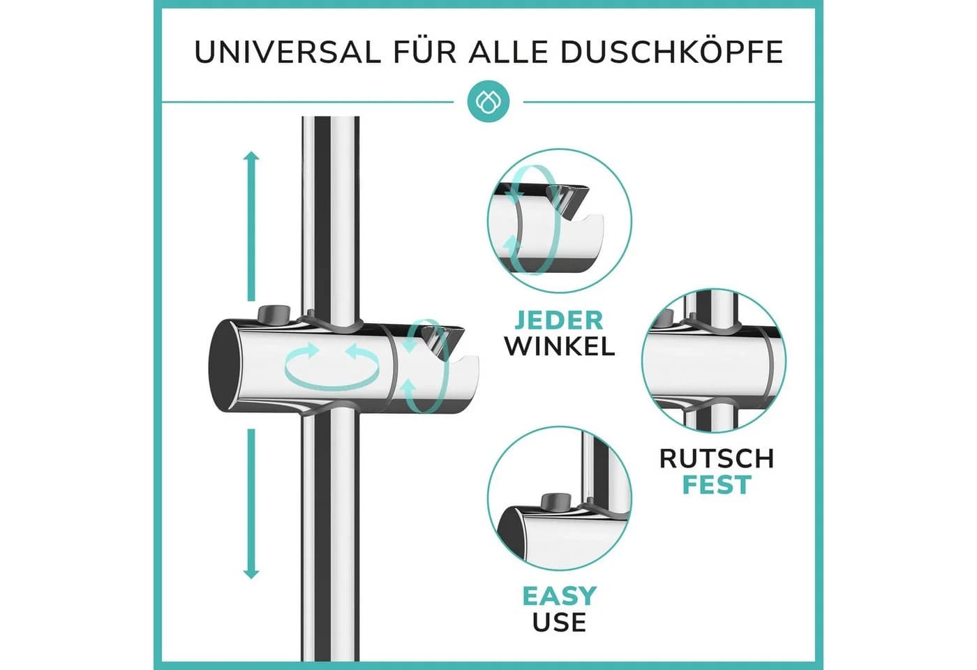 Laakfeld Duschstange Edelstahl Rostfrei mit Slider - Bild 3
